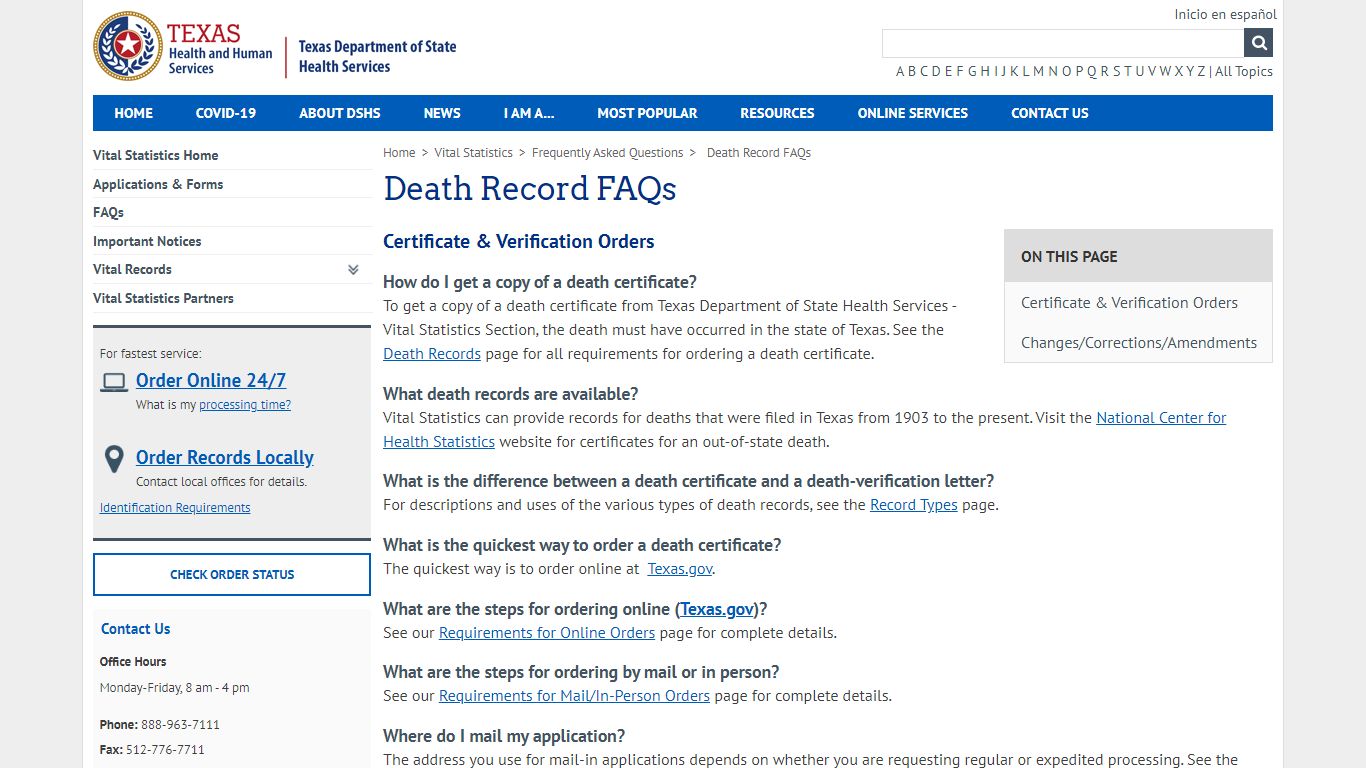 Death Record FAQs - Texas